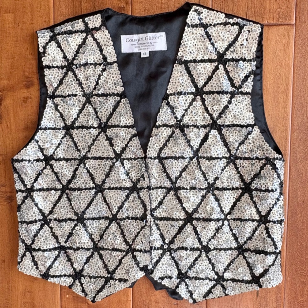 90s Silver Triangle Sequin Cotton Vest Womens XS Hand-Made by Cowgirl Glitter